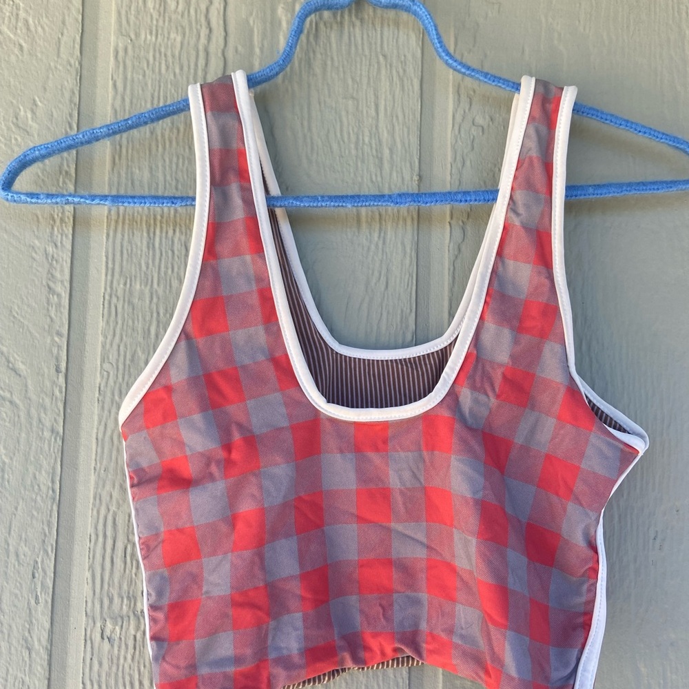 Acacia swimwear checkered gingham red & grey two 2 piece set- bikini swimsuit - Picture 12 of 14